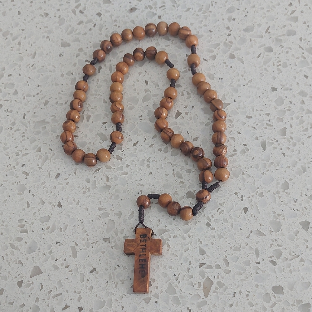 Hand Made,Wooden Rosary Beads Necklace